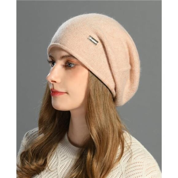 Cashmere Slouchy Knit Beanie Hat for Women Pink - Picture 4 of 5
